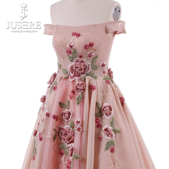 Floral Gown Off the Shoulder Straps Puffy A line Hand Made Floral Dress - Picture 8 of 10